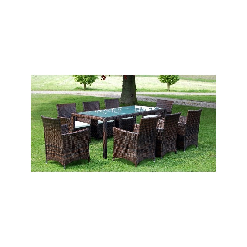 Gardenia Paros 4 Blanc Set Table et 4 chaises de Jardin en métal et textilène avec Plateau en résine Effet Bois, Acier, 4 Poltrone